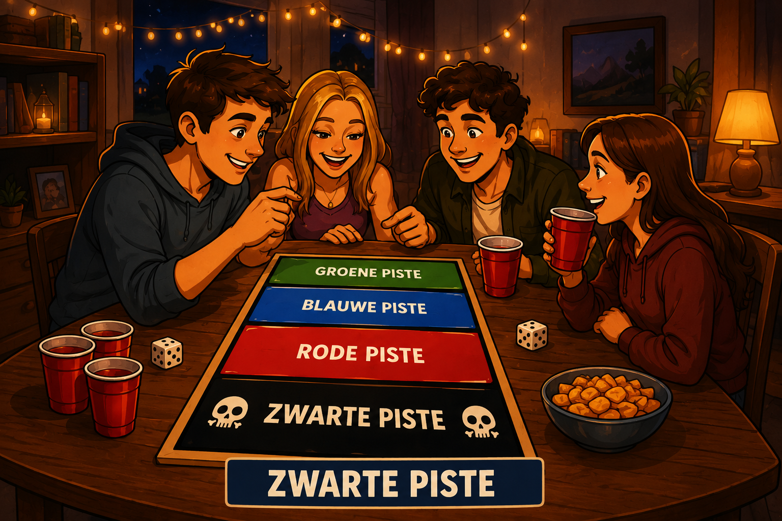 Zwarte piste huisavond spel